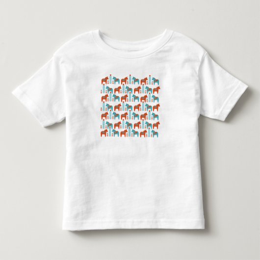 Zweeds Folk Art Dola Paarden en Bloemen Patroon Kinder Shirts (Voorkant)