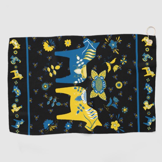 Zweeds Folk Dala Horse Golfhanddoek (Horizontaal)