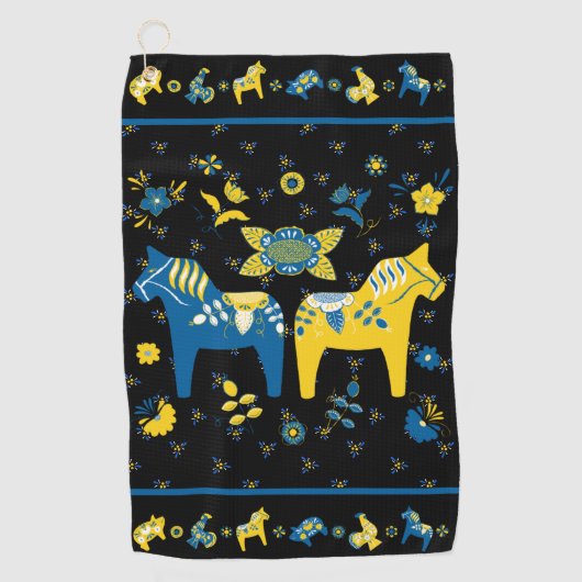 Zweeds Folk Dala Horse Golfhanddoek (Voorkant)