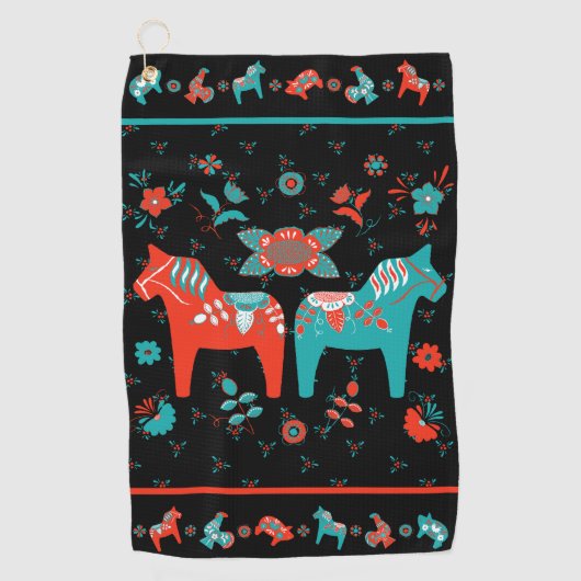 Zweeds Folk Dala Horse Golfhanddoek (Voorkant)
