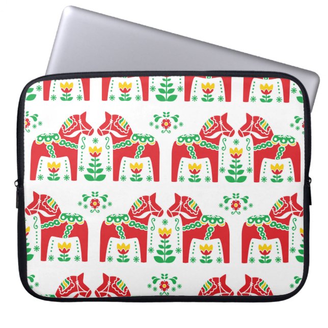 Zweeds folkpatroon Dala Horse floral Laptop Sleeve (Voorkant)