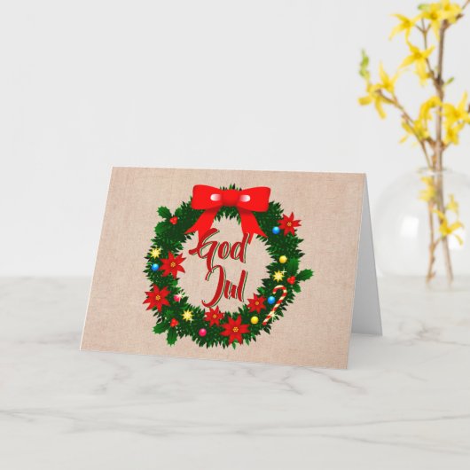 Zweeds God jul gratulationskort Kerstmis Kaart (Gele Bloem)