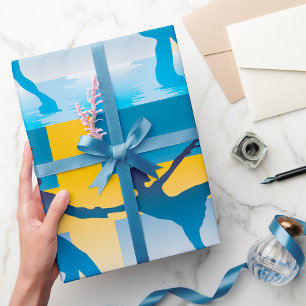 Zweeds IJsrijdende Duo Silhouet Cadeaupapier