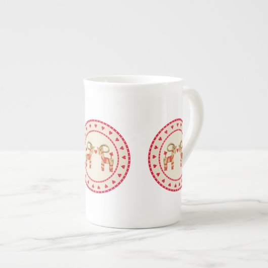 Zweeds Julbok Straw Goat met hart Porselein Kop (Voorkant rechts)