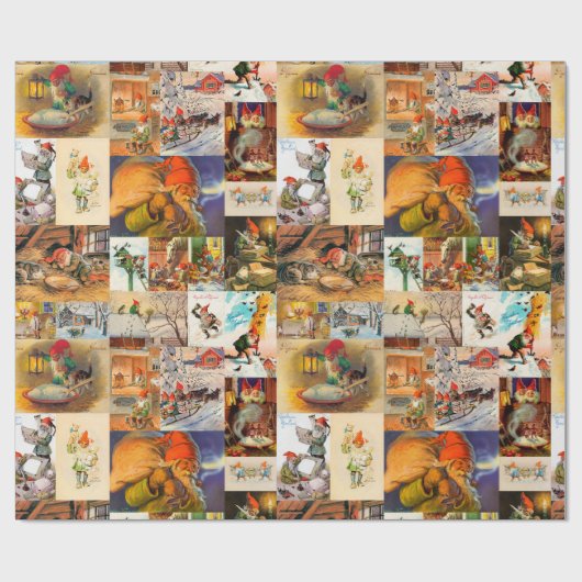  Zweeds Jultomte Gnome Collage Cadeaupapier (Vlak)