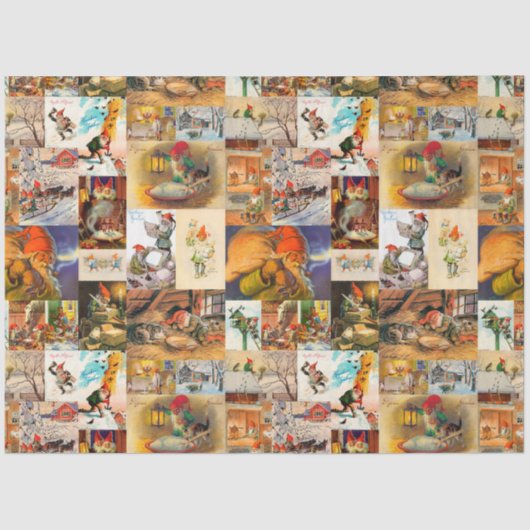  Zweeds Jultomte Gnome Collage Tissuepapier (Voorkant)