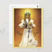 Zweeds kerstmeisje Lit Candle Wreate op kop Briefkaart (Voorkant / Achterkant)