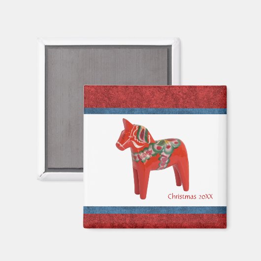 Zweeds Kerstmis Dala Paard Custom Dated Magneet (Voorkant / Achterkant)