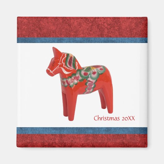 Zweeds Kerstmis Dala Paard Custom Dated Magneet (Voorkant)