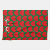 Zweeds Kerstmis Rode Hart Gepersonaliseerd Theedoek (Horizontaal)
