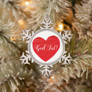 Zweeds Kerstmis Rode Hart Gepersonaliseerd Tin Sneeuwvlok Ornament