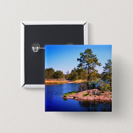 zweeds landschap , foto vierkante button 5,1 cm (Voorkant /achterkant)