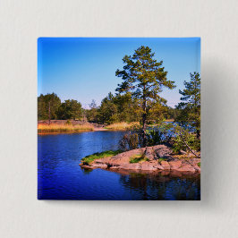 zweeds landschap , foto vierkante button 5,1 cm