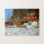 Zweeds landschap in de winter met sneeuw - bevrore legpuzzel (Horizontaal)