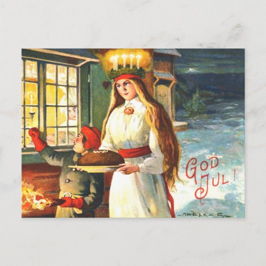 Zweeds  Lucia God Jul Vrolijk Kerstfeest Feestdagenkaart (Voorkant)