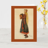 Zweeds meisje dat accordion speelt kaart (Gele Bloem)