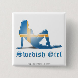 Zweeds meisje Silhouette vlag Vierkante Button 5,1 Cm