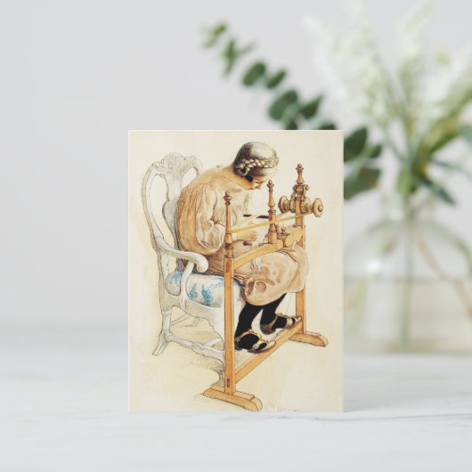 Zweeds meisje weven briefkaart (Staand voorkant)
