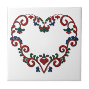 Zweeds Noors Rosemaling Heart Scandinavian Tegeltje