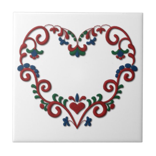 Zweeds Noors Rosemaling Heart Scandinavian Tegeltje (Voorkant)