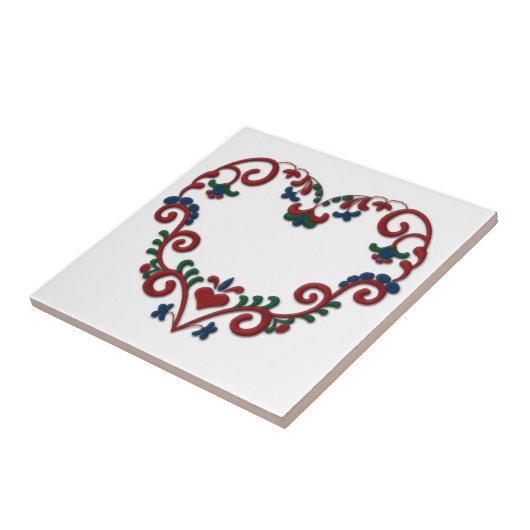 Zweeds Noors Rosemaling Heart Scandinavian Tegeltje (Zijkant)