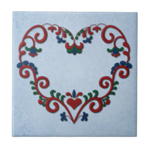 Zweeds Noors Rosemaling Heart Tegeltje