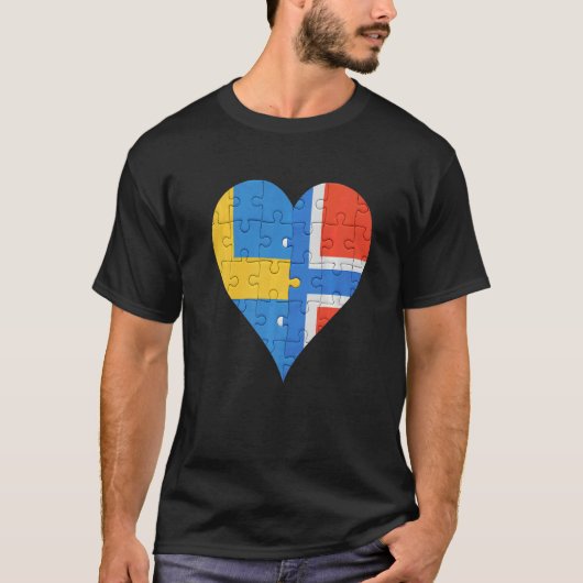 Zweeds Noors Vlag Hart T-shirt (Voorkant)