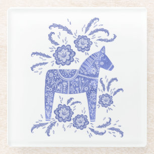 Zweeds Onderzetter van Dala Horse Blue en White Gl
