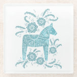 Zweeds Onderzetter van Dala Horse Green en White G Glazen Onderzetter<br><div class="desc">Een traditioneel Zweeds Dala Horse-ontwerp in blauwgroen groen en wit.</div>
