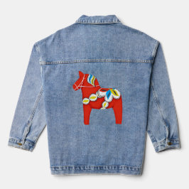 Zweeds rood dala paard | Volkskunst Denim Jacket