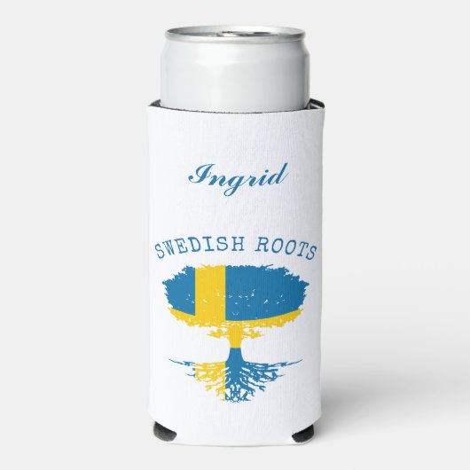 Zweeds Roots Flag gepersonaliseerd Seltzer Blikjeskoeler (Seltzer Voorkant)