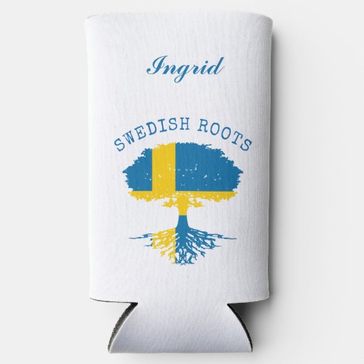 Zweeds Roots Flag gepersonaliseerd Seltzer Blikjeskoeler (Voorkant)