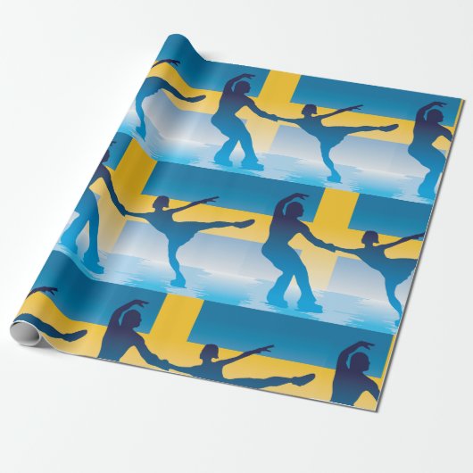Zweeds schaatsduo Silhouette Cadeaupapier (Uitgerold)