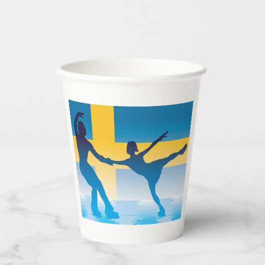Zweeds schaatsduo Silhouette Papieren Bekers (Voorkant)
