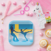 Zweeds schaatsduo Silhouette Papieren Bordje (Feest)