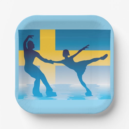 Zweeds schaatsduo Silhouette Papieren Bordje (Voorkant)