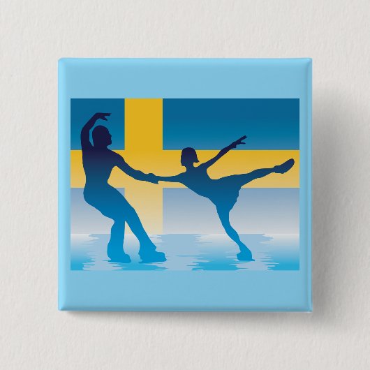 Zweeds schaatsduo Silhouette Vierkante Button 5,1 Cm (Voorkant)