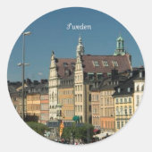 Zweeds stadsgezicht ronde sticker (Voorkant)