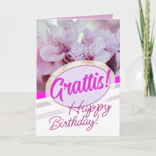 Zweeds Taal Grattis Roze en Paarse Bloemen Kaart