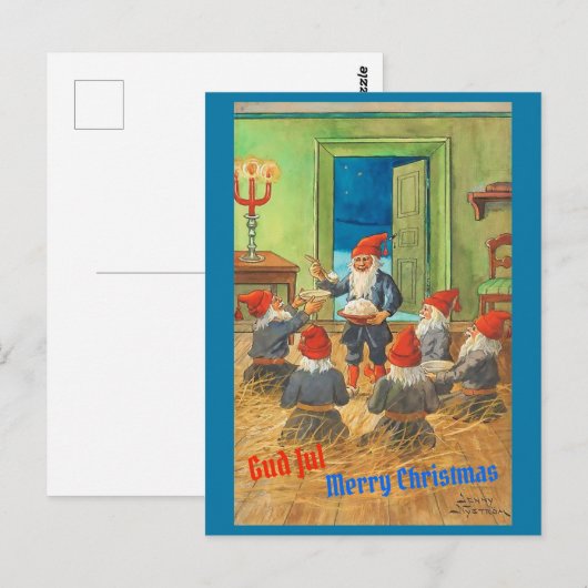  Zweeds Tomten / Tomte & Kerstmis Briefkaart (Voorkant / Achterkant)