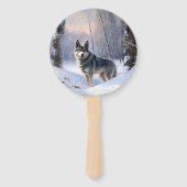 Zweeds Vallhund liet het sneeuwen Kerstmis Handwaaier (Voorkant)