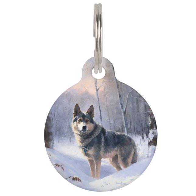 Zweeds Vallhund liet het sneeuwen Kerstmis Huisdierpenning (Voorkant)