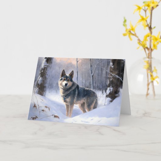 Zweeds Vallhund liet het sneeuwen Kerstmis Kaart (Gele Bloem)