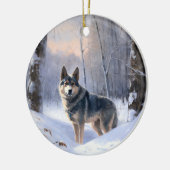 Zweeds Vallhund liet het sneeuwen Kerstmis Keramisch Ornament (Links)