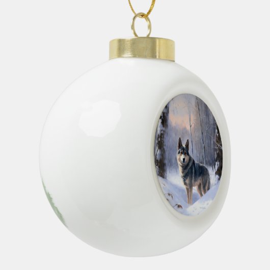 Zweeds Vallhund liet het sneeuwen Kerstmis Keramische Bal Ornament (Links)