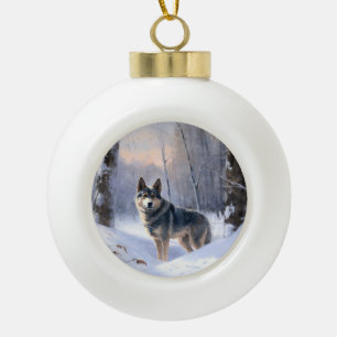 Zweeds Vallhund liet het sneeuwen Kerstmis Keramische Bal Ornament