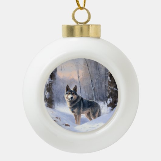 Zweeds Vallhund liet het sneeuwen Kerstmis Keramische Bal Ornament (Voorkant)