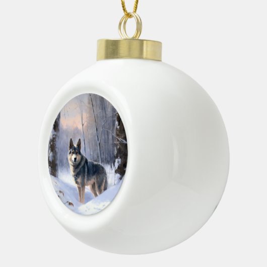 Zweeds Vallhund liet het sneeuwen Kerstmis Keramische Bal Ornament (Rechts)