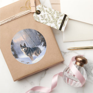 Zweeds Vallhund liet het sneeuwen Kerstmis Ronde Sticker