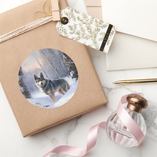 Zweeds Vallhund liet het sneeuwen Kerstmis Ronde Sticker (Geschenken)